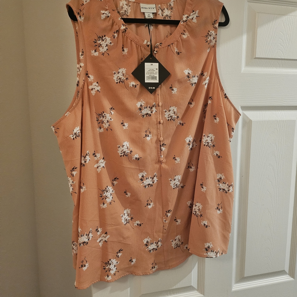 Ava & Viv Women's Floral Sleeveless Blouse - Peach